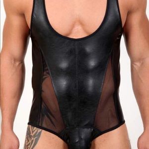 Men’s leather mesh singlet